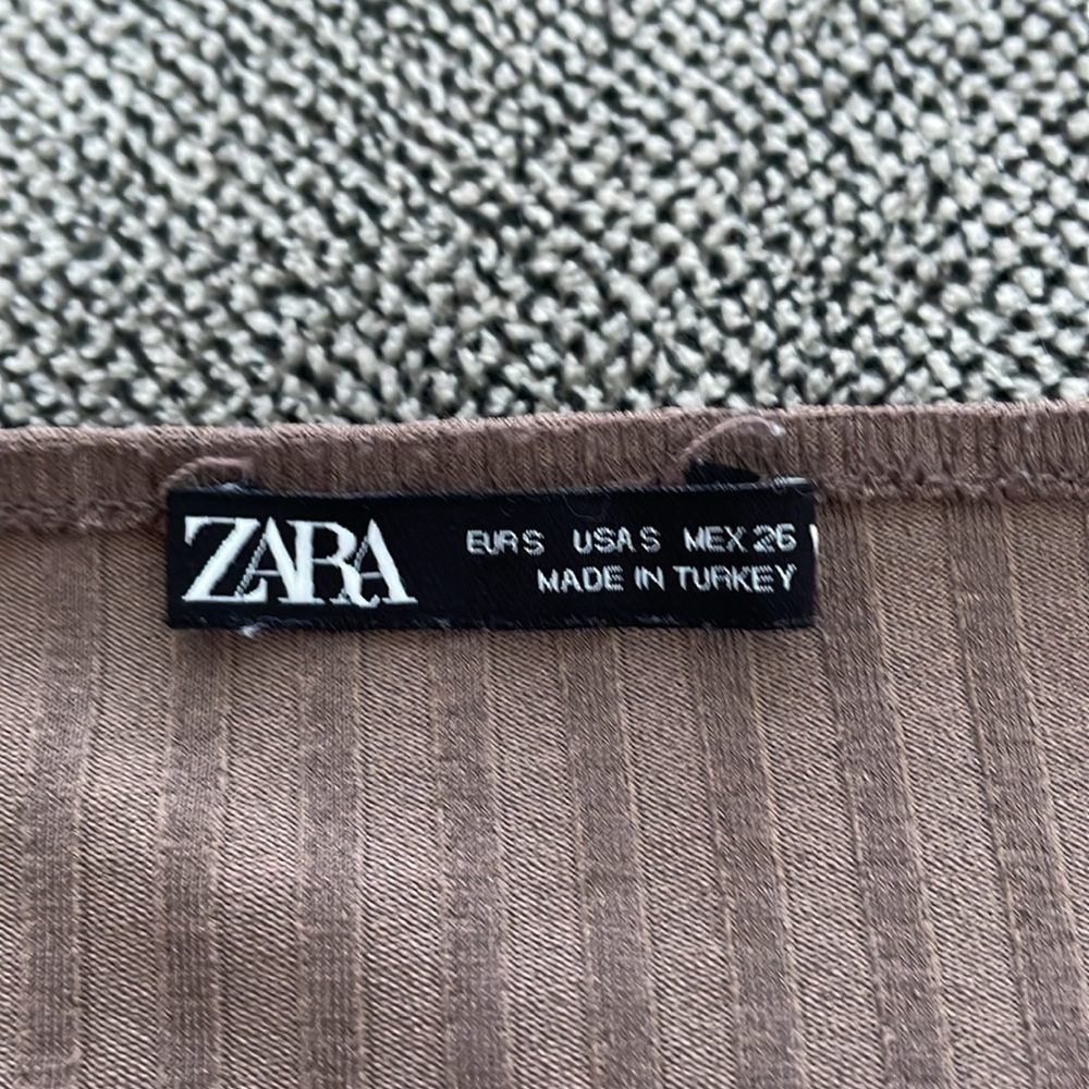Zara Taupe Ribbed Long-Sleeve Midi Dress - Picture 2 of 4